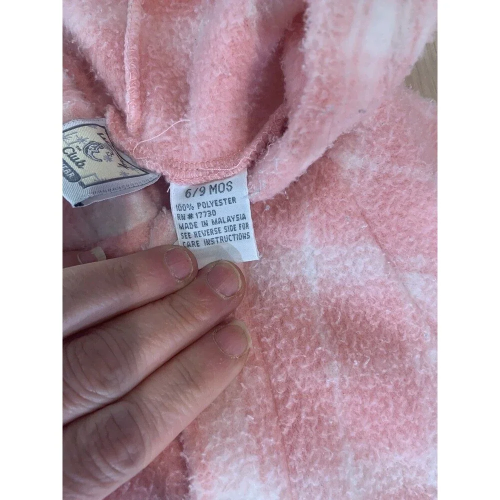 Vintage Lullaby Club Fleece Baby Bunting Bodysuit Size 6-9 Mo Pink Plaid Print